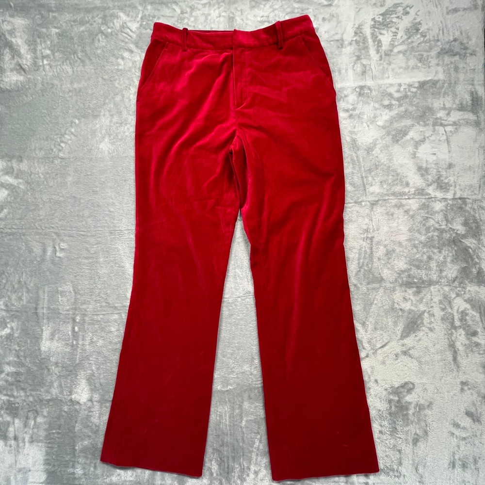 Lauren Ralph Lauren Velvet Pants Women Red Straight Leg Stretch Holiday 8